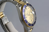 2000 Rolex Two Tone Submariner 16613 Champagne Serti Dial with Box and Papers
