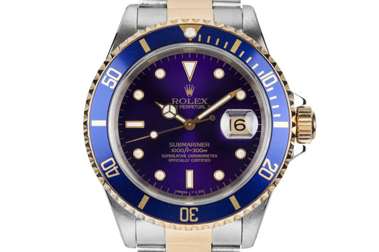 1995 Rolex Two Tone Submariner 16613 with Purple Dial