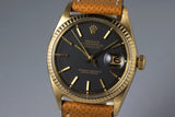 1964 Rolex YG DateJust 1601 Matte Black Gilt Service Dial