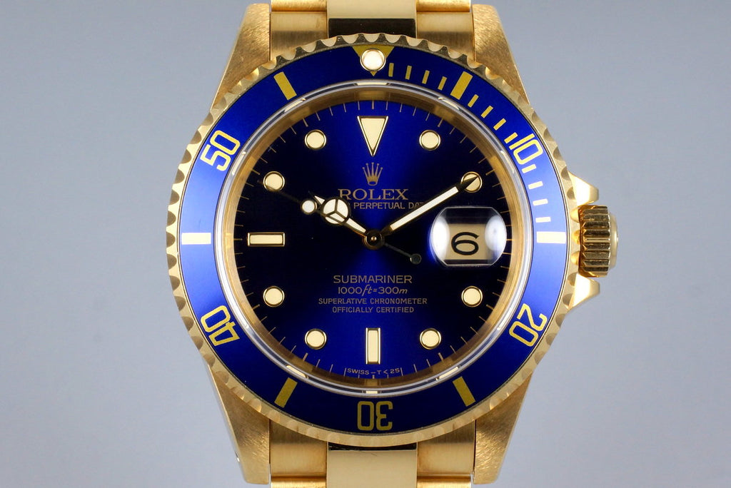 1991 Rolex YG Submariner 16618 Blue Dial