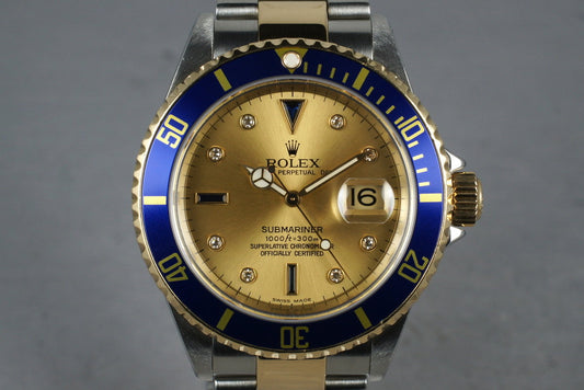 2002 Rolex 18K/SS Submariner 16613 Serti Dial with Service Papers