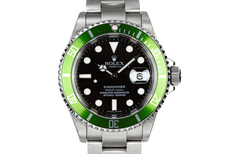 2006 Rolex Anniversary Green Submariner 16610LV with Box and Lime Green Bezel