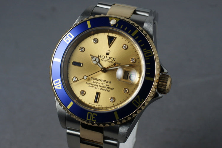 2002 Rolex 18K/SS Submariner 16613 Serti Dial with Service Papers