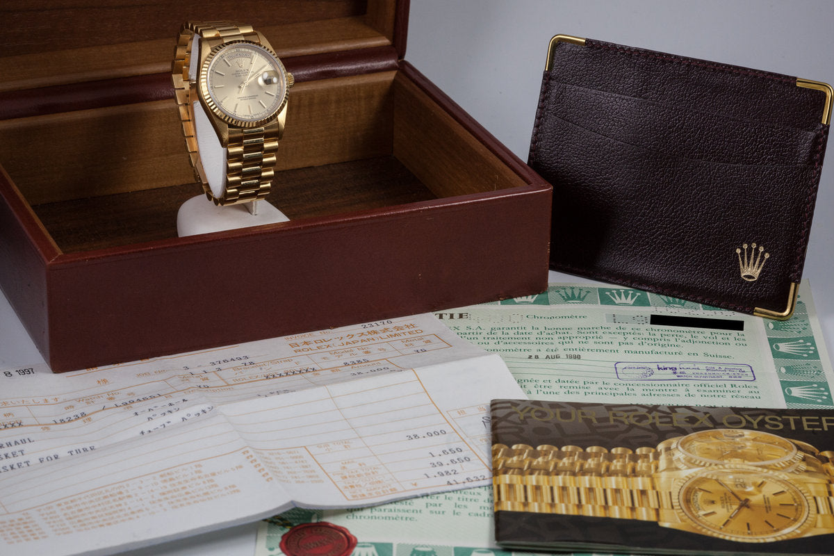 1990 Rolex YG Day Date 18238 with Box and Papers