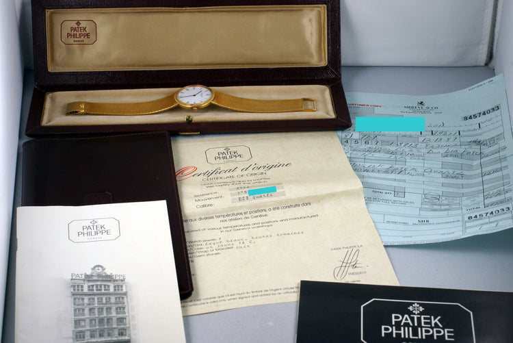 Vintage YG Patek Philippe Quartz 3954 with Box and Papers