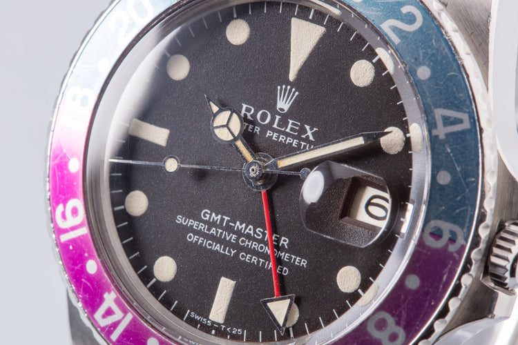 1968 Royal Canadian Air Force Vintage Rolex GMT-Master 1675 Fuchsia Bezel, Box, Double Punched Papers and Booklets
