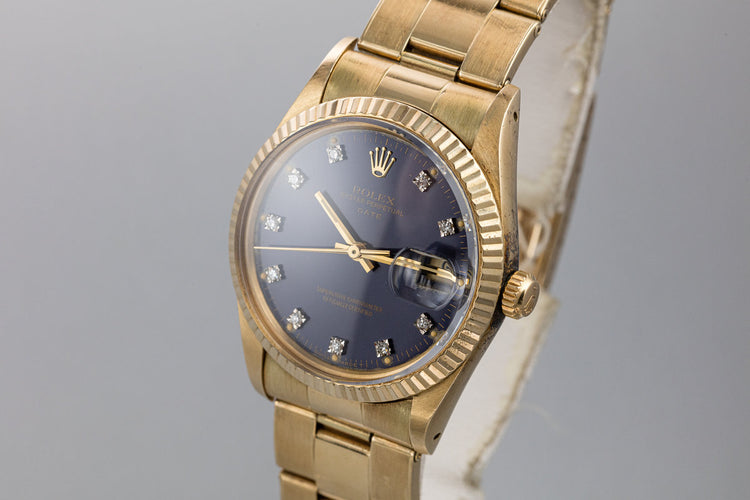 1986 Rolex 14K YG Date 15037 "Ford Motor Company Executive" Blue Diamond Dial
