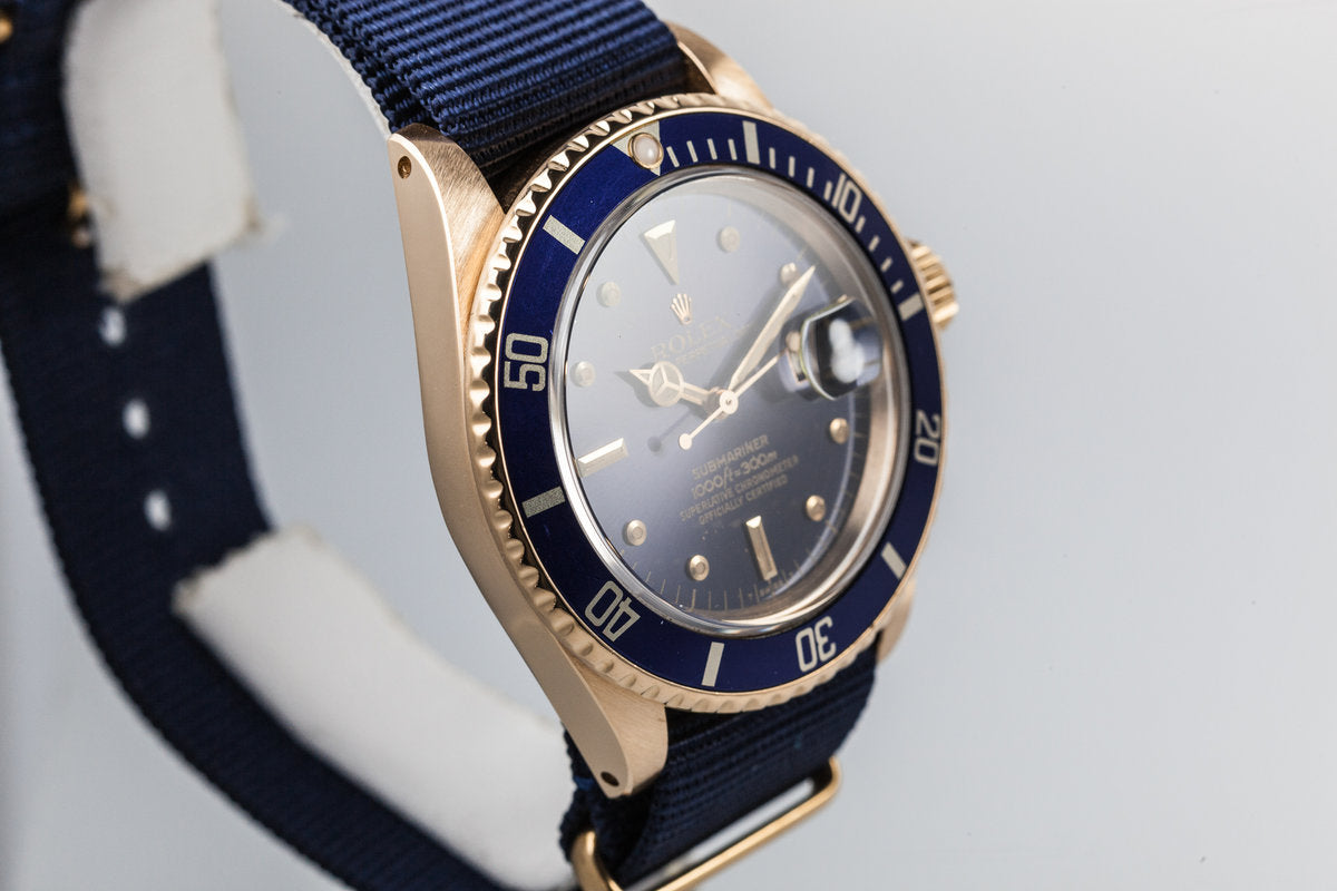 Leather Rolex 16808 Blue HQ Milton 1984 Rolex 18k Submariner 16808