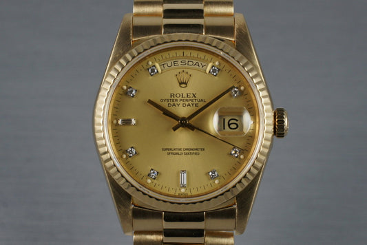 1990 Rolex YG Day-Date 18238 with Diamond Dial