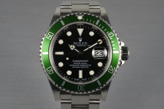 2005 Rolex Green Submariner 16610V with Box and Papers
