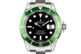 Mint with Stickers 2007 Rolex Anniversary Green Submariner 16610V with Box and Papers