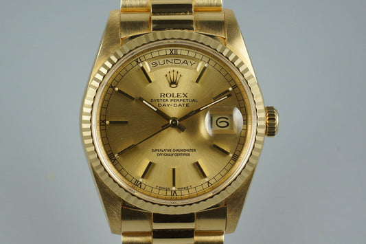 1989 Rolex YG Day-Date 18238 with Box and Papers