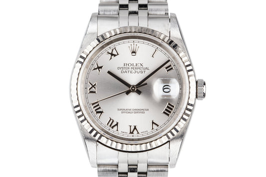 1995 Rolex DateJust 16234 with No Lume Silver Roman Numeral Dial