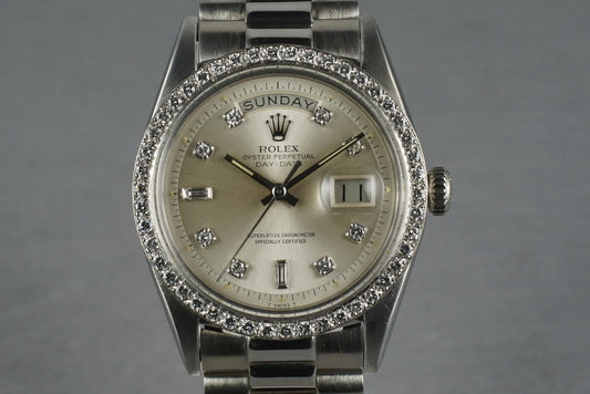 Rolex Vintage 18K White Gold  Day Date 1803 Factory Diamond Dial and Bezel