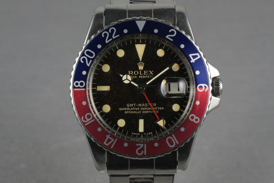 1963 Rolex GMT 1675 Glossy Gilt Dial with Pointy Crown Guard Case
