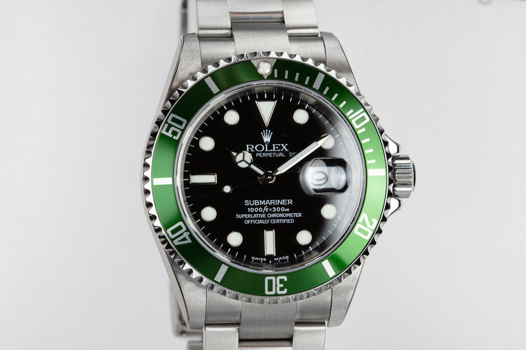 Mint 2004 Rolex Anniversary Submariner Green 16610 with Box and Papers