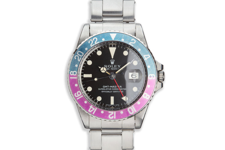 1968 Royal Canadian Air Force Vintage Rolex GMT-Master 1675 Fuchsia Bezel, Box, Double Punched Papers and Booklets
