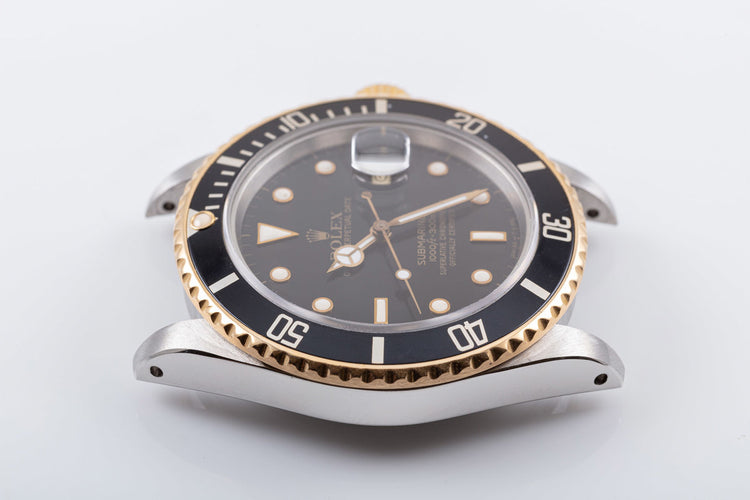 1987 Rolex 18k & Stainless Submariner 16613 Black Dial with Box & Service Papers