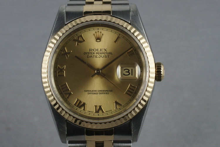 1997 Rolex 18K/Steel Datejust  16233 Champagne Roman Dial