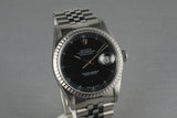 1991 Rolex Datejust 16220 with Black Stick Dial and Box and Papers