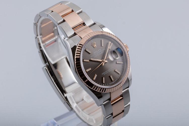 2021 Rolex 18k Rose Gold & Stainless DateJust with Gray Dial with Box & Card