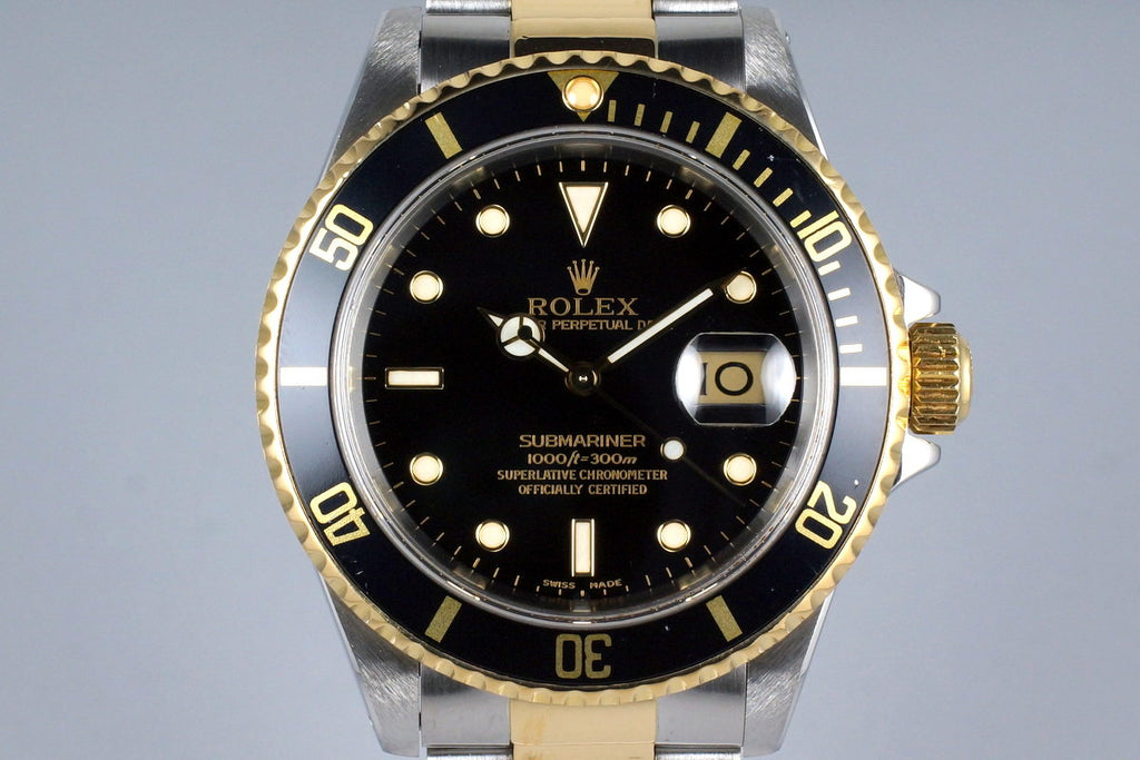 1991 Rolex Two Tone Black Submariner 16613 with Box and Papers