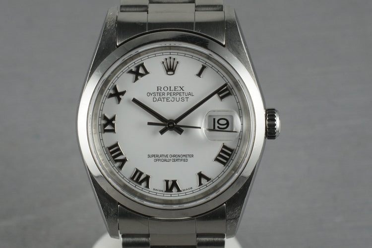 Rolex Stainless Steel Datejust  16200 White Roman Dial