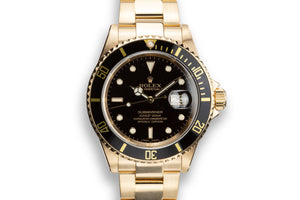 2003 Rolex 18K YG Submariner 16618 T Black Dial with Box, Papers, and Service Papers