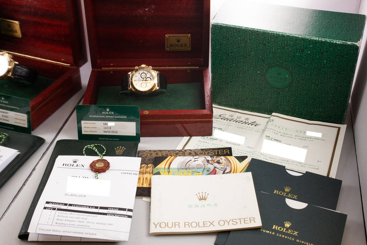 1993 Rolex 18K YG Daytona 16578 White Inverted 6 Dial with Box, Papers, and Service Papers