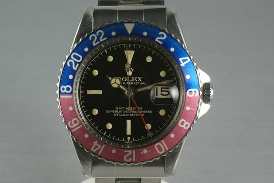 Rolex GMT 1675 Pointy Crown Guard chapter ring exclamation dial