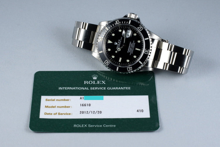 1999 Rolex Submariner 16610 with RSC Papers