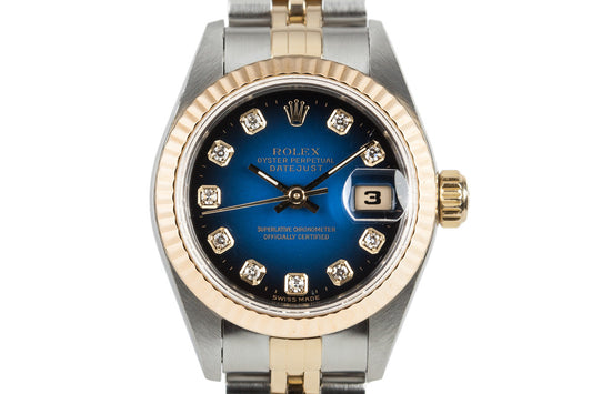 1997 Rolex Ladie Two Tone DayDate 69173 with Factory Blue Vignette Diamond Dial