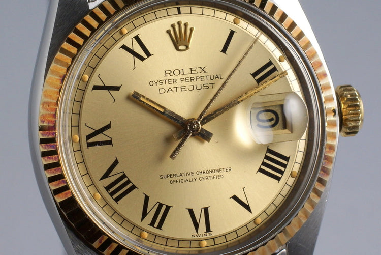 1972 Rolex Two Tone DateJust 1601 Champagne Roman Numeral Dial with Box and Papers