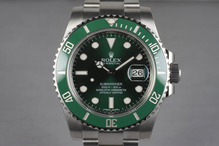 2014 Rolex Green Submariner 116610LV with Box and Papers MINT