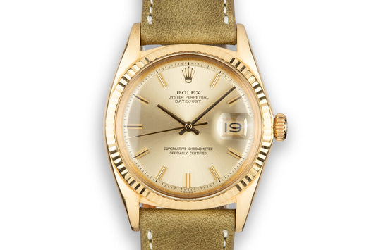 1969 Rolex 18K YG DateJust 1601 with No Lume Champagne Dial