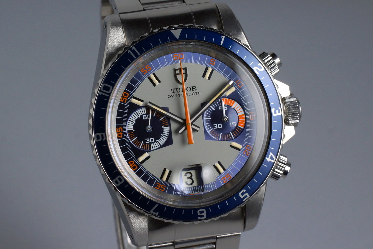 Tudor 7169/0 — Blue and Grey Dial. · Photo: HQ Milton · © HQ Milton, used with permission · Source: https://hqmilton.com/products/1974-tudor-monte-carlo-7169-0