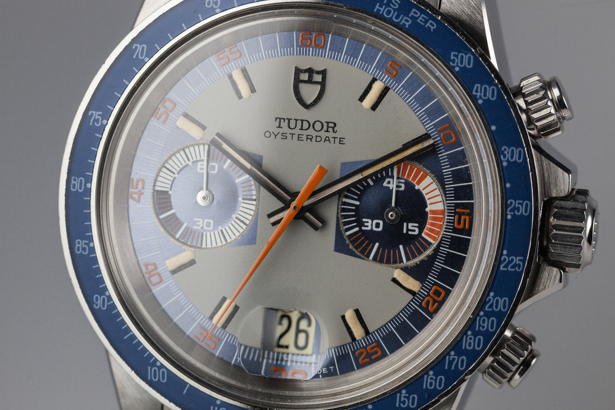 Tudor 7149/0 — Blue and Grey Dial. · Photo: HQ Milton · © HQ Milton, used with permission · Source: https://hqmilton.com/products/1973-tudor-monte-carlo-7149-0
