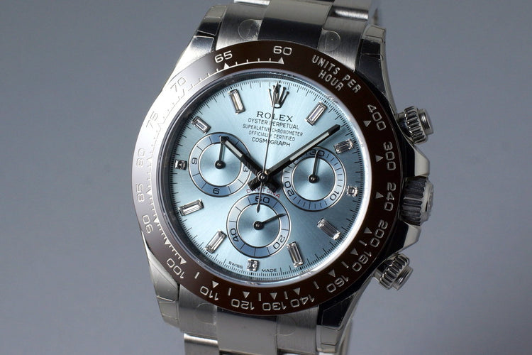 2016 Rolex Platinum Daytona 116506 Factory Glacier Blue Diamond Dial with Box and Papers