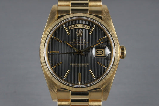 1982 Rolex YG Day Date 18038 with Black Tapestry Dial