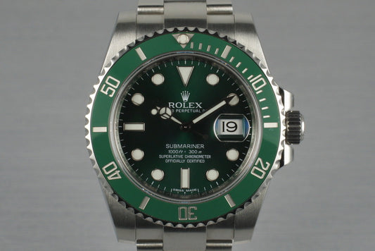 2013 Rolex Green Submariner 116610V with Box and Papers