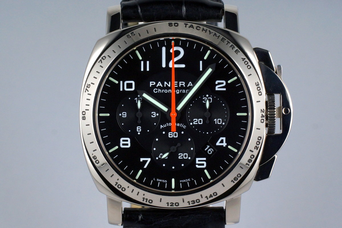 HQ Milton 2002 Panerai PAM 105 White Gold Chrono with Box and