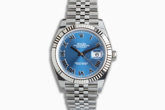 2022 Full Stickers Rolex Datejust 126334 41mm Azzurro Blue Roman Dial with Box & Card