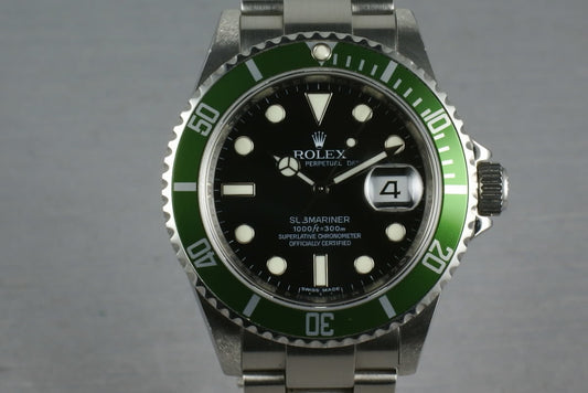 Rolex Green Submariner  16610 LV with Box and Papers