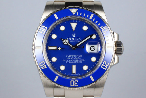 HQ Milton - 2016 Rolex WG Blue Submariner 116619 with Box and