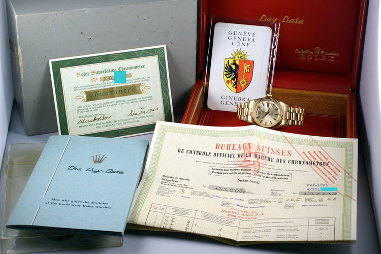 1963 Rolex YG Day-Date 1803 UNDERLINE Dial with Box and Papers