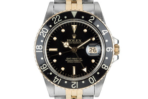 1981 Rolex Two Tone GMT-Master 16753 Black Nipple Dial with Box and Original Sales Receipt