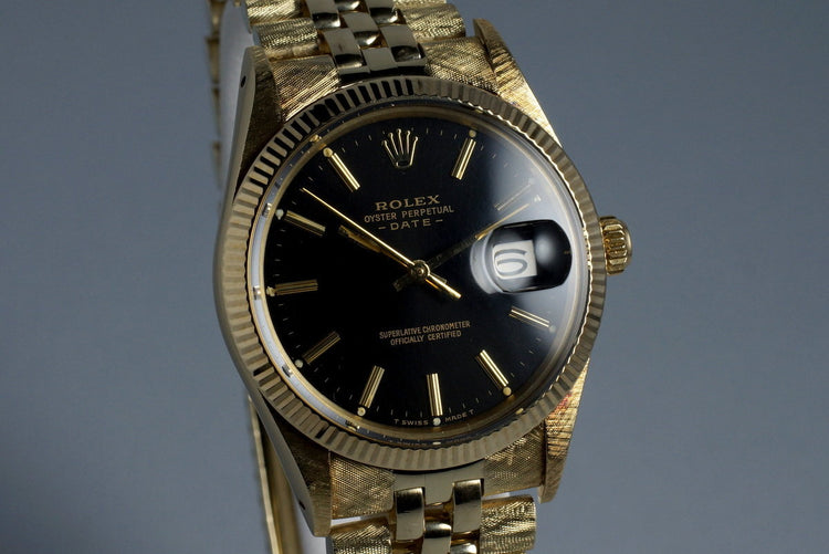 1981 Rolex 14K YG Date 15037 Glossy Gilt Black Dial with Box
