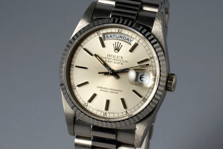 1995 Rolex WG Day-Date 18239 Silver Dial