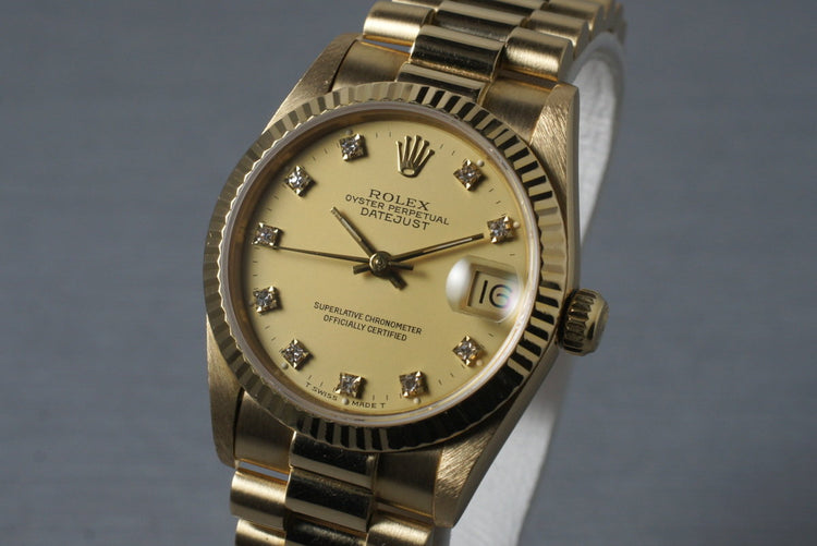 1985 Rolex 18K MidSize Datejust 68278 with Factory Diamond Dial