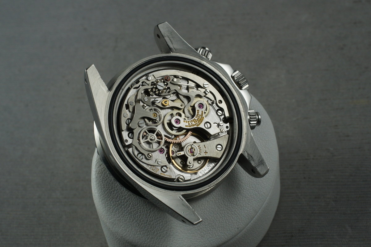 Tudor 7169/0 — Black and Grey Dial. The dealer discloses that lume was removed from this specimen’s markers. · Photo: HQ Milton · © HQ Milton, used with permission · Source: https://hqmilton.com/products/1975-tudor-monte-carlo-7169-0